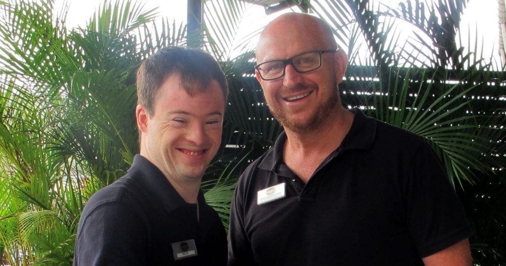 Myhorizon's Lifestyle Participant Nick and Disability Support Worker Rex at Capalaba Sports Club